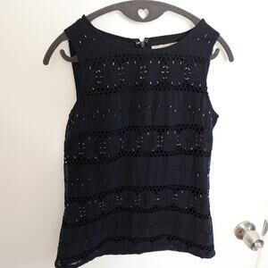 NWT Banana Republic Factory Beaded Eyelet Tank Top Blouse Navy Blue Contemporary